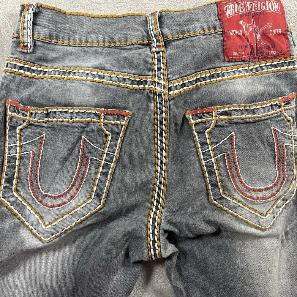 True religion Jackson gray Straight Jeans Orange Red White Stitching Made USA 30